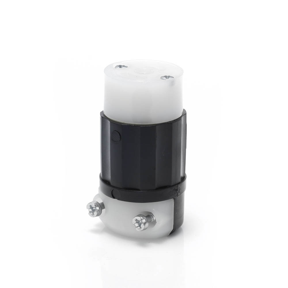 Product image for Mini Locking Connector, 15 Amp, 125/250 Volt, Industrial Grade, Black & White