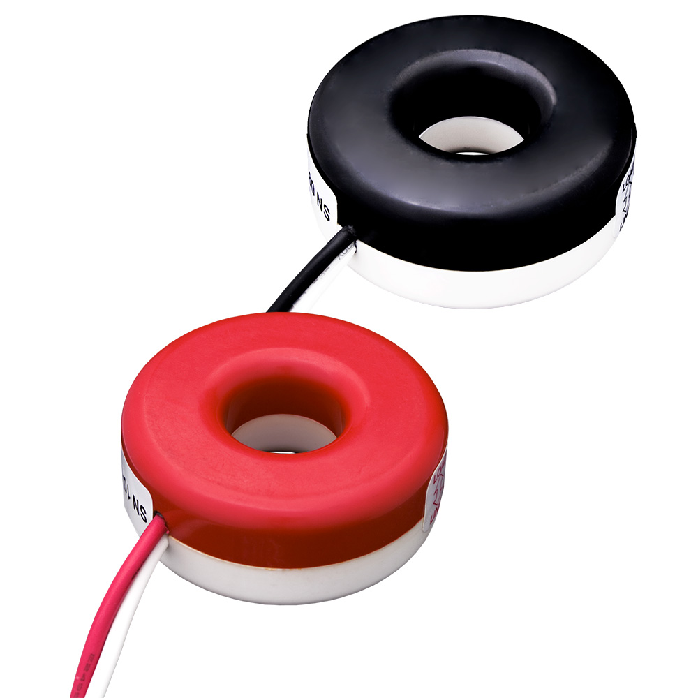 Product image for Current Transformers, Solid Core, 200A, 100mA, 0.72" Opening, 48” Leads, +/-0.3% Accuracy, Quantity 2 (1 Red, 1 Black), For Submetering
