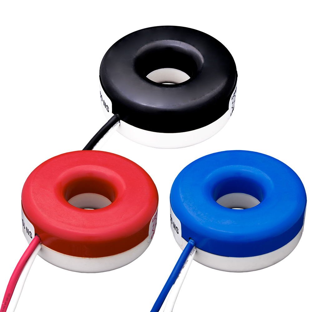 Product image for Current Transformers, Solid Core, 200A, 100mA, 0.72" Opening, 48” Leads, +/-0.3% Accuracy, Quantity 3 (1 Red, 1 Black, 1 Blue), For Submetering