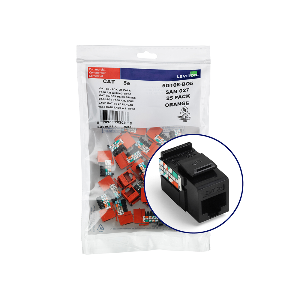 Product image for GIGAMAX™ Cat 5e QUICKPORT™ Jack QUICKPACK™, 25-pack, Black