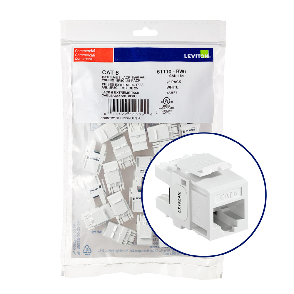 Product image for EXTREME™ Cat 6 QUICKPORT™ Jack QUICKPACK™, 25-pack, White