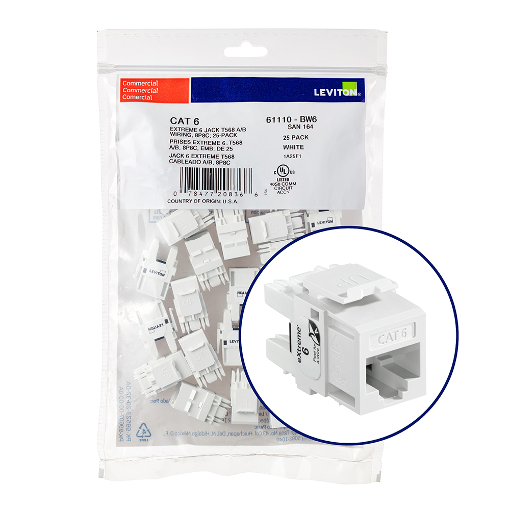 Product image for EXTREME™ Cat 6 QUICKPORT™ Jack QUICKPACK™, 25-pack, White