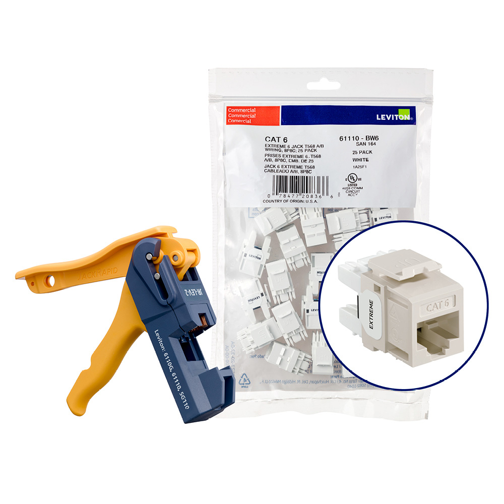 Product image for 150 EXTREME™ Cat 6 QUICKPORT™ Jacks, Bulk QUICKPACK™, Light Almond, Kitted with JackRapid™ Tool