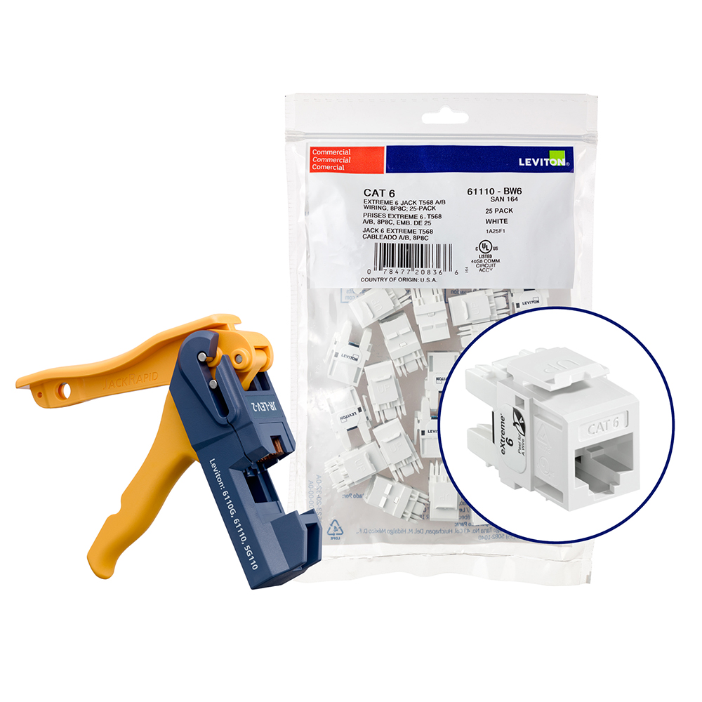 Product image for 150 EXTREME™ Cat 6 QUICKPORT™ Jacks, Bulk QUICKPACK™, White, Kitted with JackRapid™ Tool