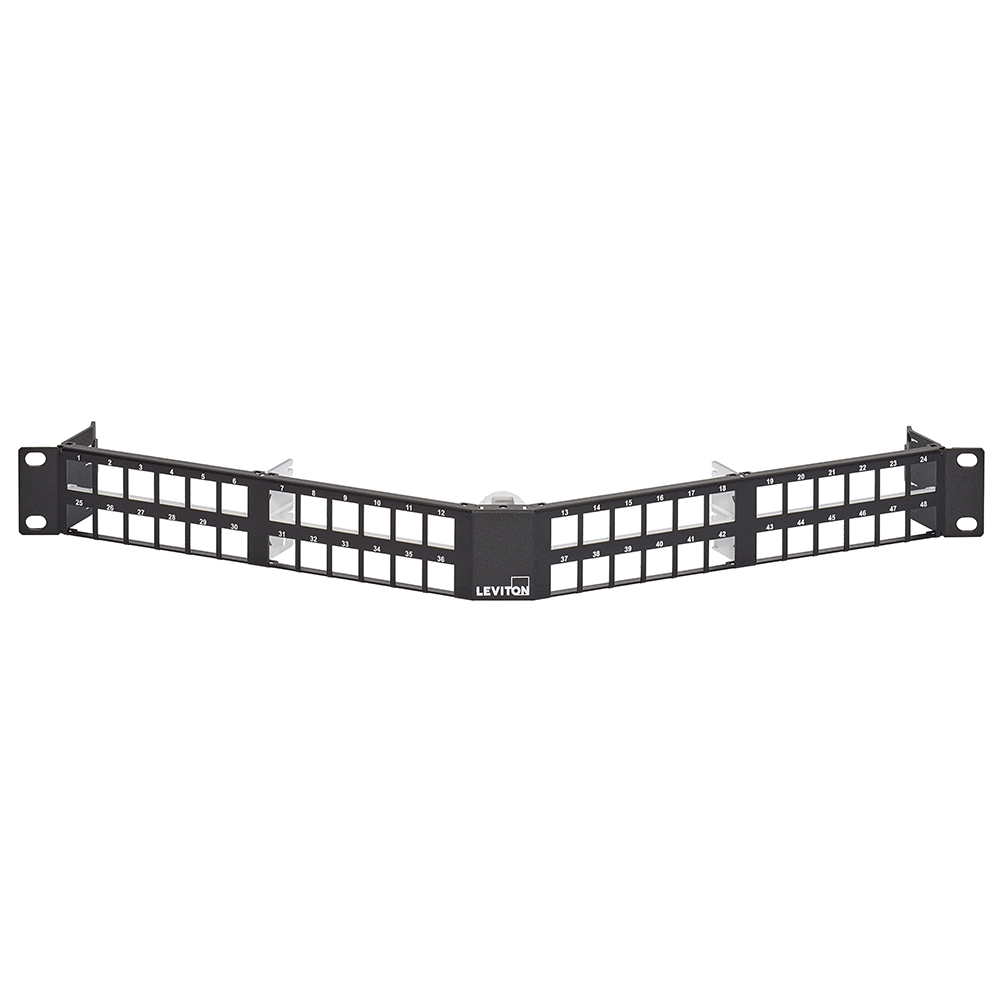 Product image for e2XHD 1RU High-Density Universal Angled Panel, accepts shielded, UTP, and fiber cassettes