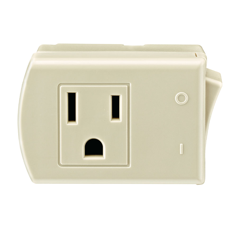 Product image for 15 Amp Plug-In Switch Tap with On/Off Switch , Grounding, Ivory