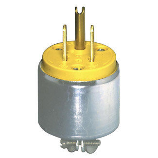 Product image for 15 Amp, 125 Volt, NEMA 5-15P, 2-Pole, 3-Wire Grounding Plug, Straight Blade, Armored, Yellow