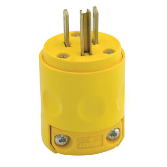 Product image for 15 Amp, 125 Volt, NEMA 5-15P, 2-Pole, 3-Wire Plug, Straight Blade, Rubber, Yellow