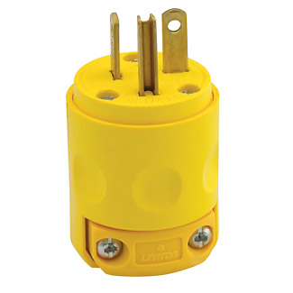 Product image for 20 Amp, 125 Volt, NEMA 5-20P, 2-Pole, 3-Wire Grounding Plug, Straight Blade, Yellow