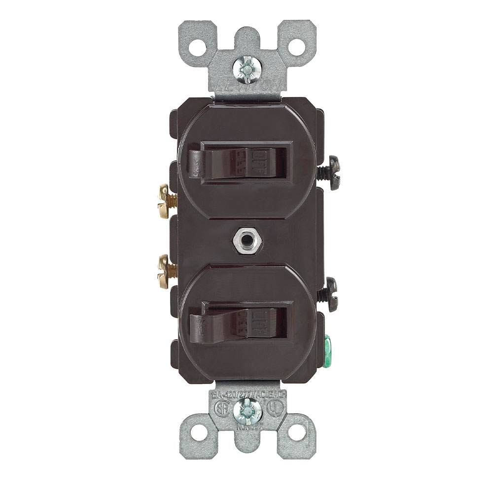 Product image for 15 Amp, 120/277 Volt, Duplex Style Single-Pole / Single-Pole Combination Switch, Brown