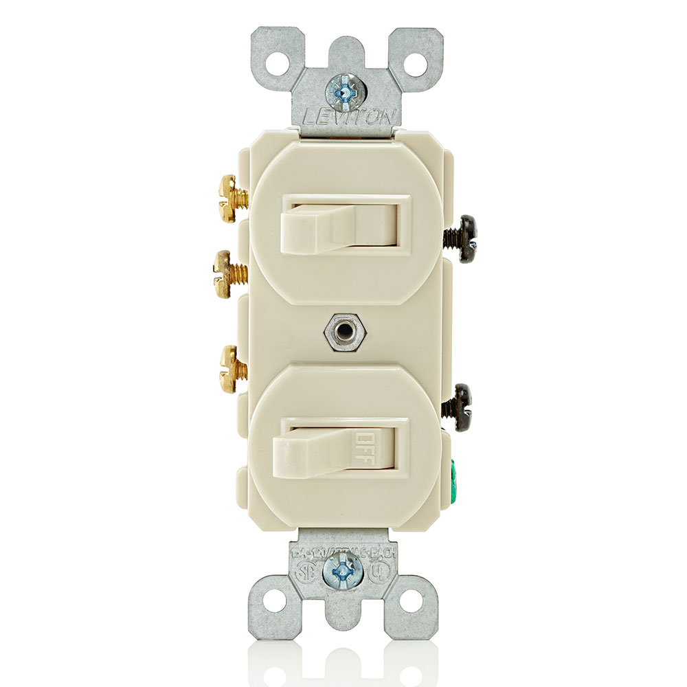 Product image for 15 Amp, 120/277 Volt, Duplex Style Single-Pole / 3-Way AC Combination Switch, Residential/Commercial Specification Grade, Non-Grounding, Side Wired, Light Almond