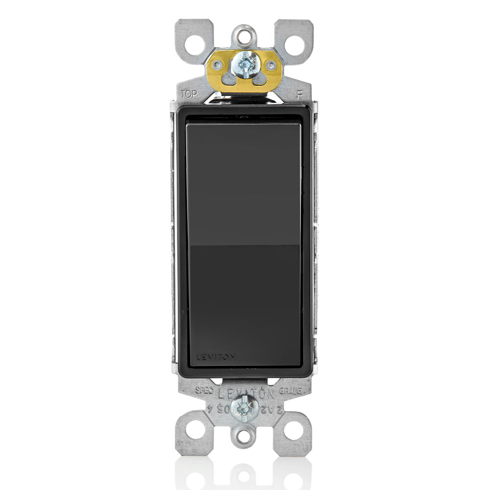 Product image for 15 Amp Decora Single-Pole Switch, Self-Grounding, Black