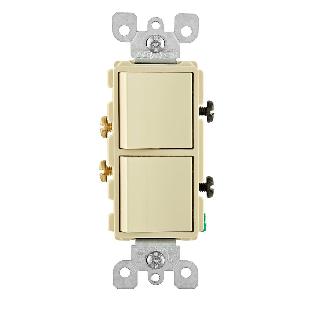 Product image for 20 Amp Decora Single-Pole / Single-Pole Combination Switch, Grounding, Ivory