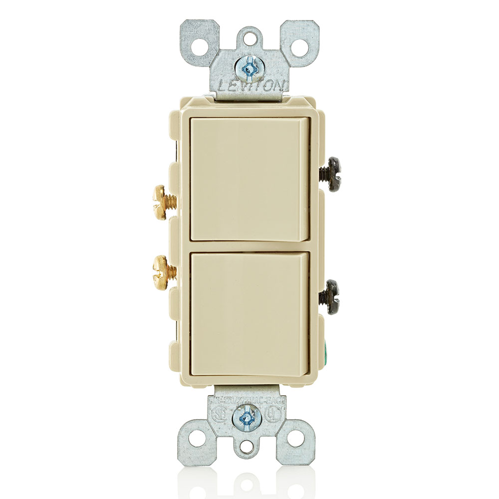 Product image for 15 Amp Decora Single-Pole / Single-Pole Combination Switch, Grounding, Ivory