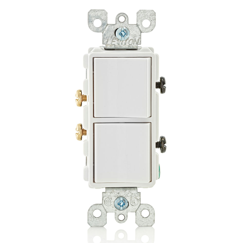Product image for 15 Amp Decora Single-Pole / Single-Pole Combination Switch, Grounding, White