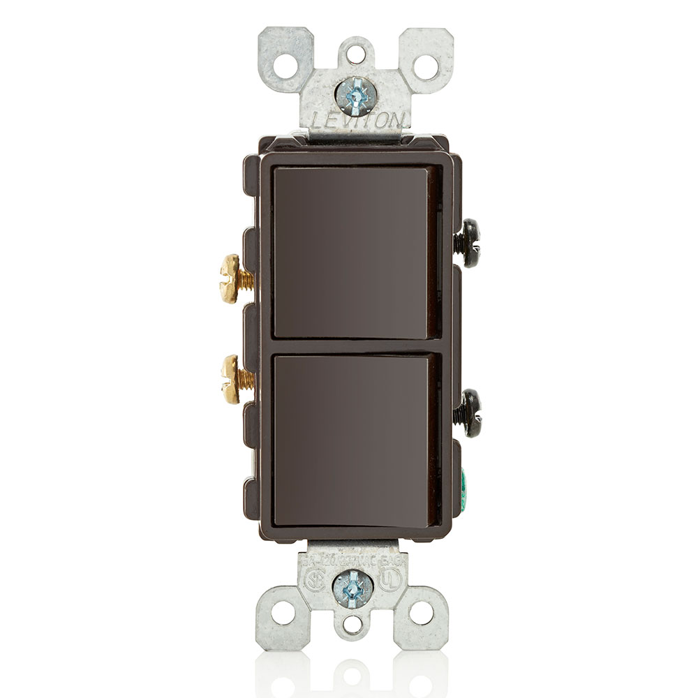 Product image for 15 Amp Decora Single-Pole / Single-Pole Combination Switch, Grounding, Brown