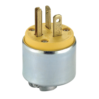 Product image for 20 Amp, 250 Volt, 2P 3W, Grounding Plug, Straight Blade, Commercial Grade, Armored, Steel