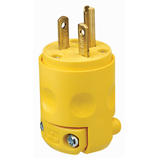 Product image for 20 Amp, 250 Volt,2P 3W, Grounding Plug, Straight Blade, Yellow