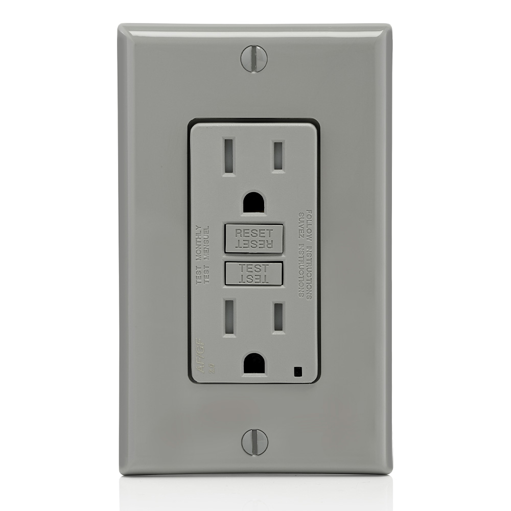 Product image for 15 Amp, Self Test, Tamper-Resistant Dual-Function AFCI/GFCI Outlet with LED Indicator Light