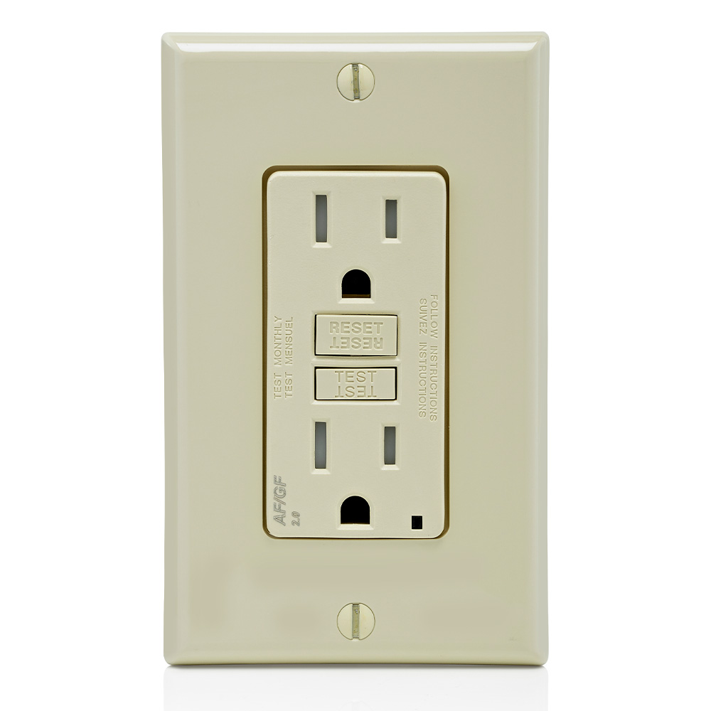Product image for 15 Amp, Self Test, Tamper-Resistant Dual-Function AFCI/GFCI Outlet with LED Indicator Light