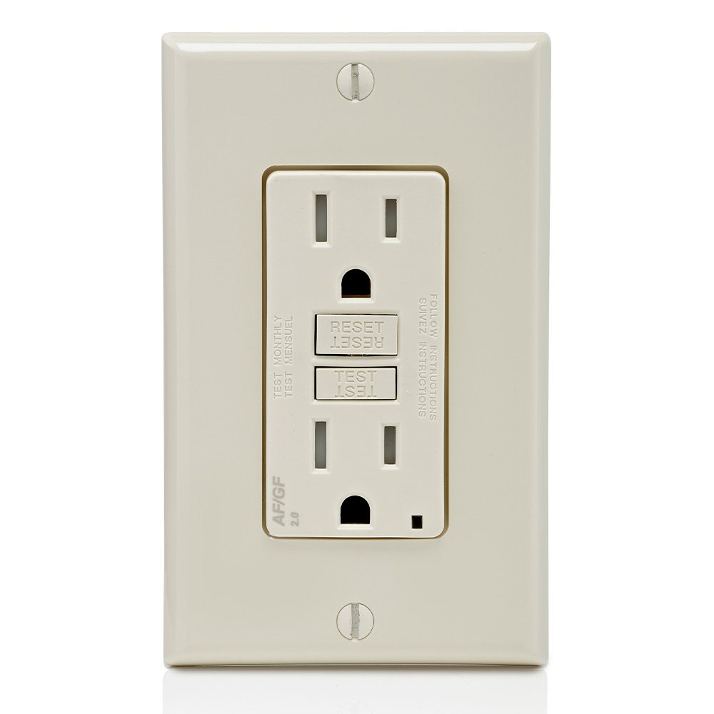 Product image for 15 Amp, Self Test, Tamper-Resistant Dual-Function AFCI/GFCI Outlet with LED Indicator Light