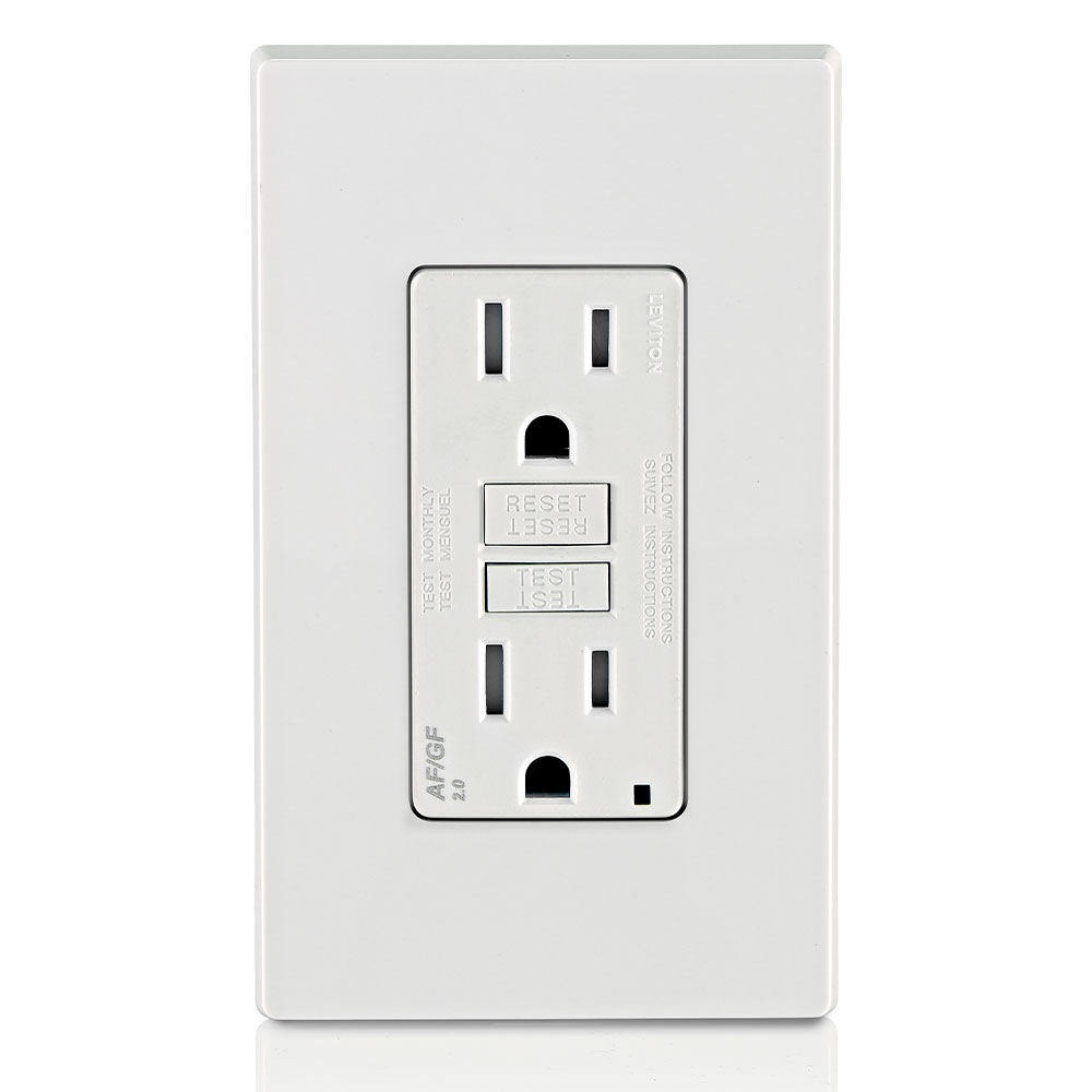 Product image for 15 Amp, Self Test, Tamper-Resistant Dual-Function AFCI/GFCI Outlet with LED Indicator Light