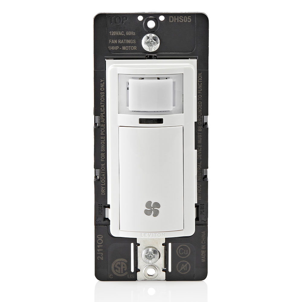 Product image for Decora In-Wall Humidity Sensor and Fan Control Switch, 1/4 HP, Residential Grade, Single Pole