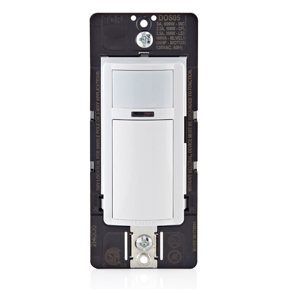 Product image for Decora Occupancy Motion Sensor Light Switch, Auto-On or Manual-On, 5A, Residential Grade, Single Pole or 3-Way