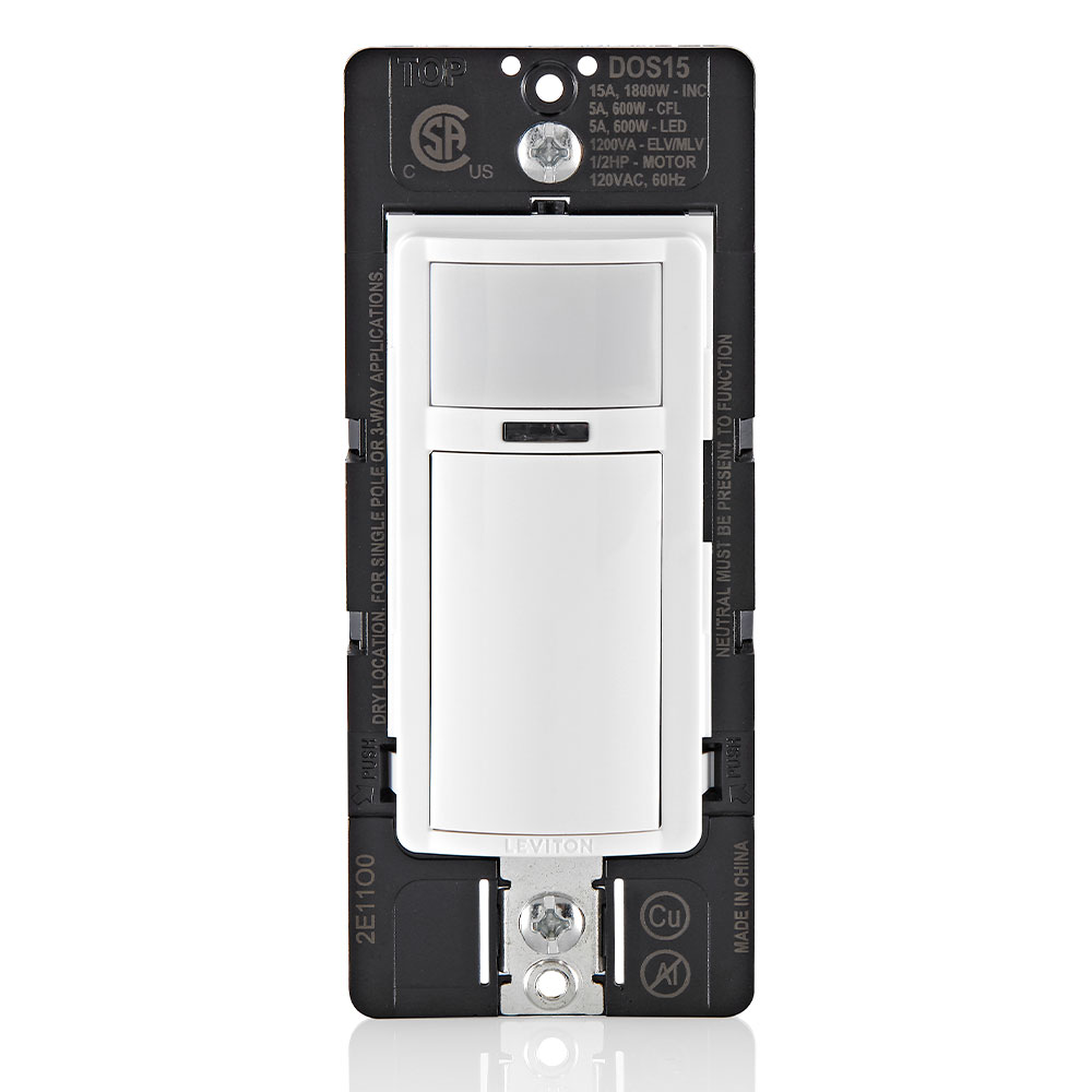 Product image for Decora Occupancy Motion Sensor Light Switch, Auto-On, 15A, Residential Grade, Single Pole, Multi-Way or Multi-Sensor