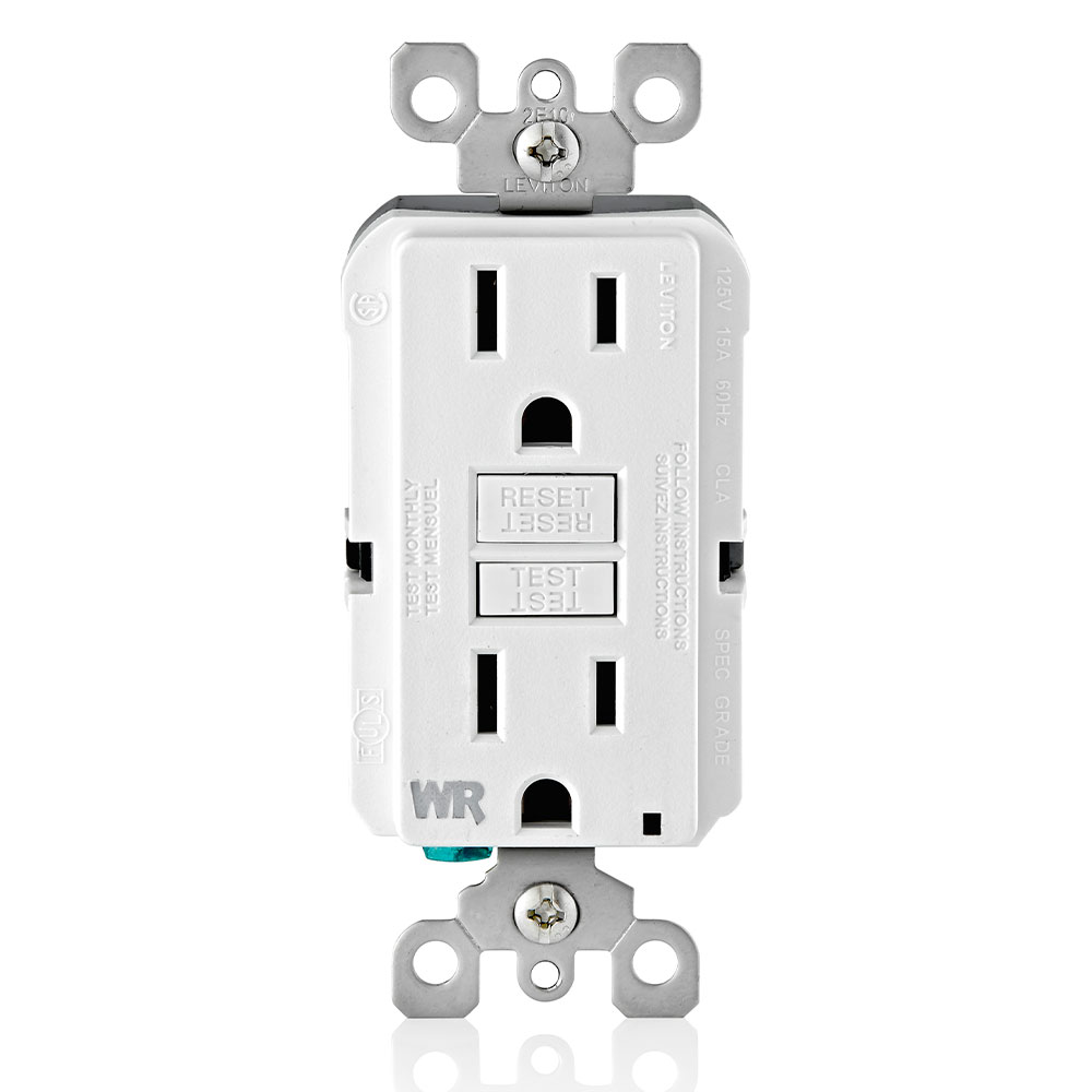 Product image for 15 Amp Weather-Resistant Slim GFCI Outlet, Self Test, with LED Indicator Light