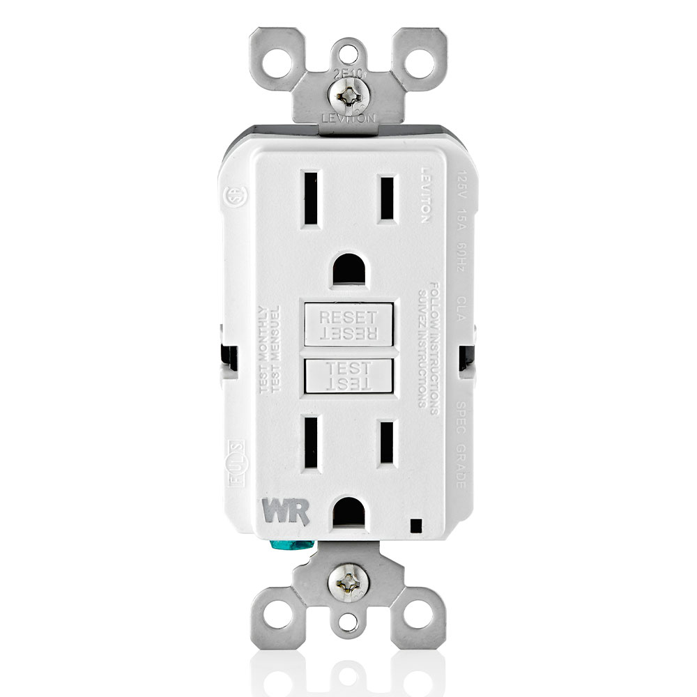 Product image for 15 Amp Weather-Resistant GFCI Outlet, Self Test, with LED Indicator Light