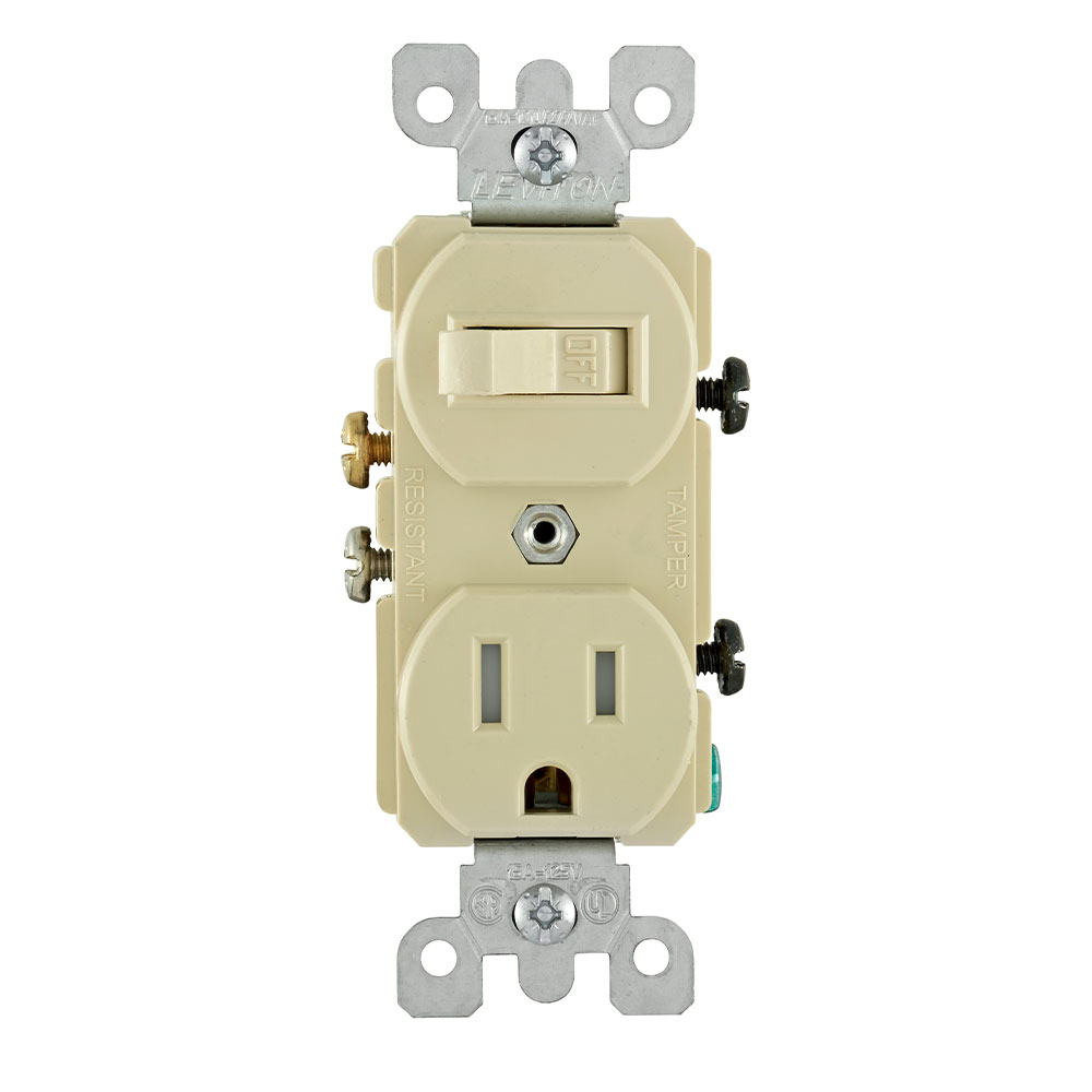 Product image for 15 Amp Tamper-Resistant Outlet/Receptacle / Single-Pole Switch Combination Device, Grounding, Ivory
