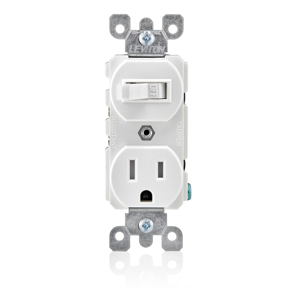 Product image for 15 Amp Tamper-Resistant Outlet/Receptacle / Single-Pole Switch Combination Device, Grounding, White