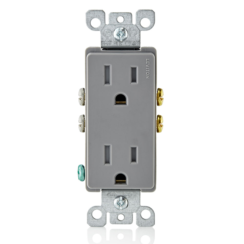 Product image for 15 Amp Decora Tamper-Resistant Duplex Outlet/Receptacle, Grounding, Gray