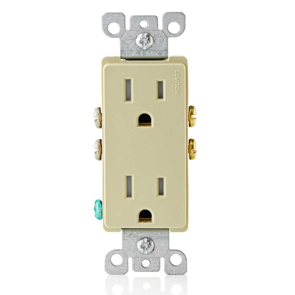 Product image for 15 Amp Decora Tamper-Resistant Duplex Outlet/Receptacle, Grounding, Ivory