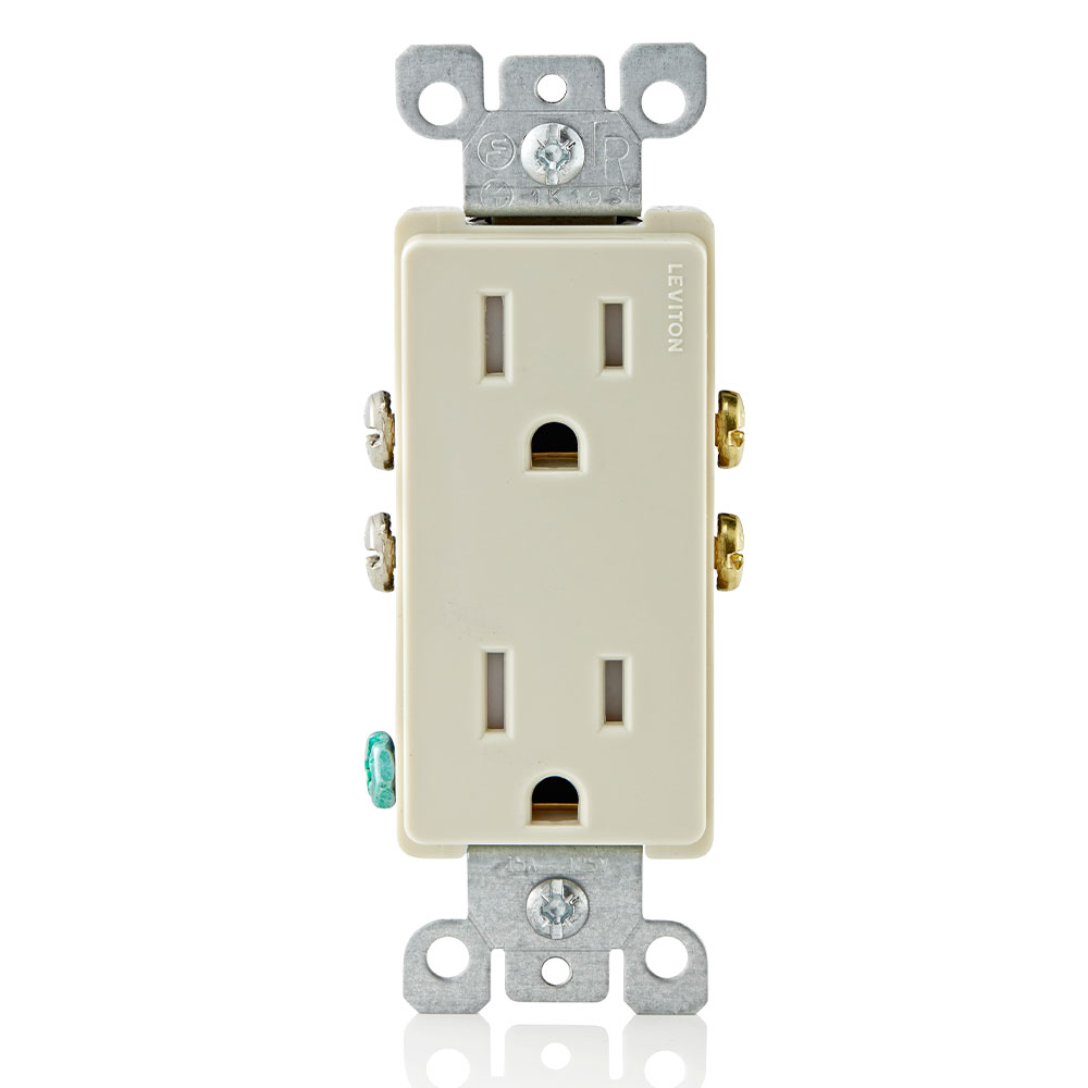 Product image for 15 Amp Decora Tamper-Resistant Duplex Outlet/Receptacle, Grounding, Light Almond