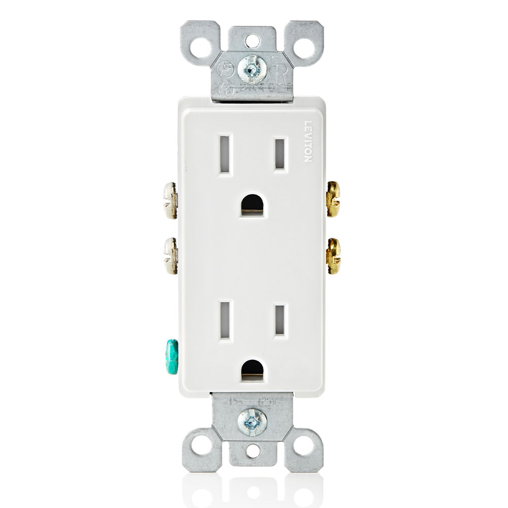 Product image for 15 Amp Decora Tamper-Resistant Duplex Outlet/Receptacle, Grounding, White