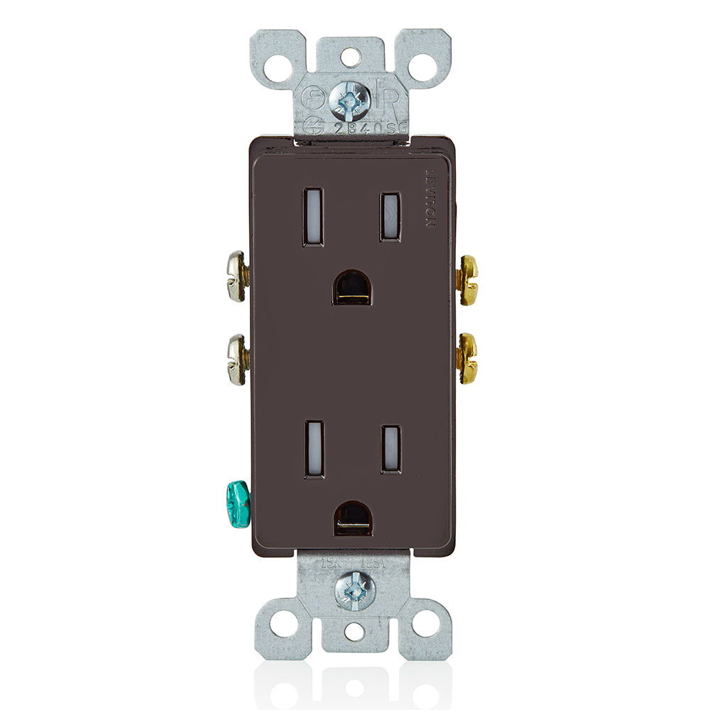 Product image for 15 Amp Decora Tamper-Resistant Duplex Outlet/Receptacle, Grounding, Brown