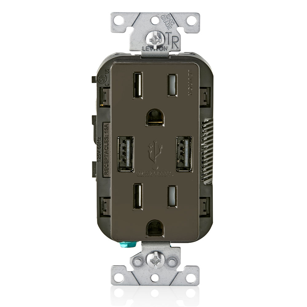 Product image for 3.6A USB Type-A/Type-A Wall Outlet Charger with 15A Tamper-Resistant Receptacles