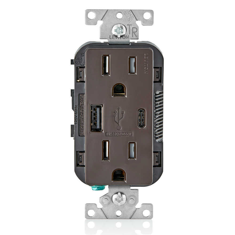 Product image for 5.1A USB Type A/Type-C Wall Outlet Charger with 15A Tamper-Resistant Outlet