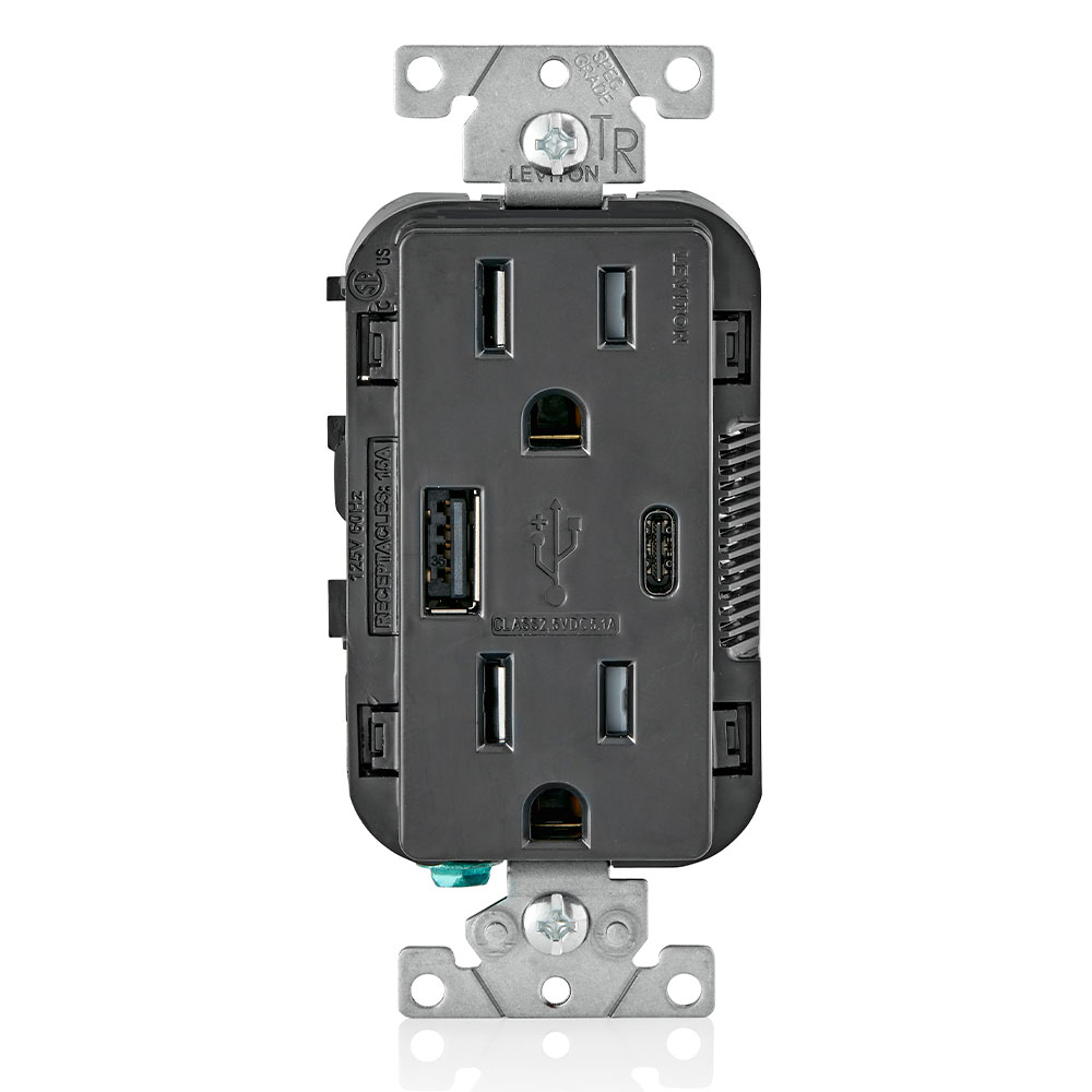 Product image for 5.1A USB Type A/Type-C Wall Outlet Charger with 15A Tamper-Resistant Outlet
