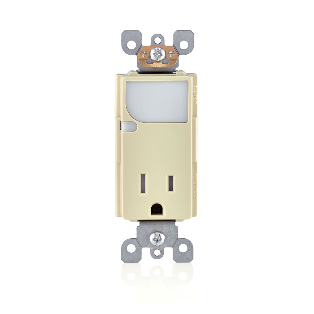 Product image for 15 Amp Decora Tamper-Resistant Outlet/Receptacle / LED Guide Light Combination Device, Ivory