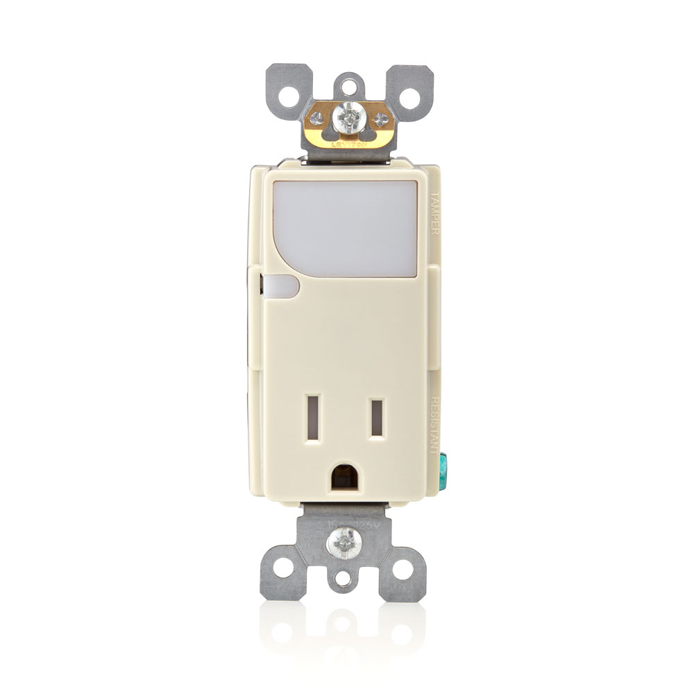 Product image for 15 Amp Decora Tamper-Resistant Outlet/Receptacle / LED Guide Light Combination Device, Light Almond
