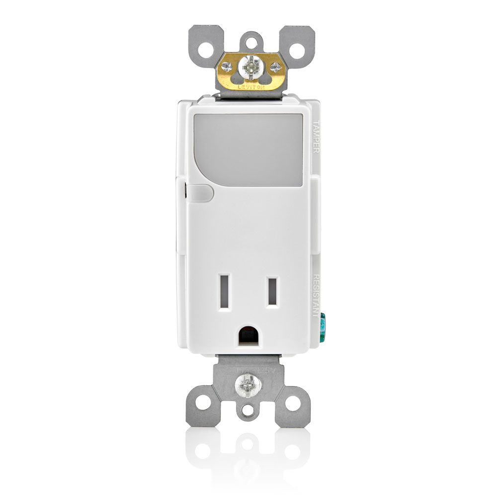 Product image for 15 Amp Decora Tamper-Resistant Outlet/Receptacle / LED Guide Light Combination Device, White