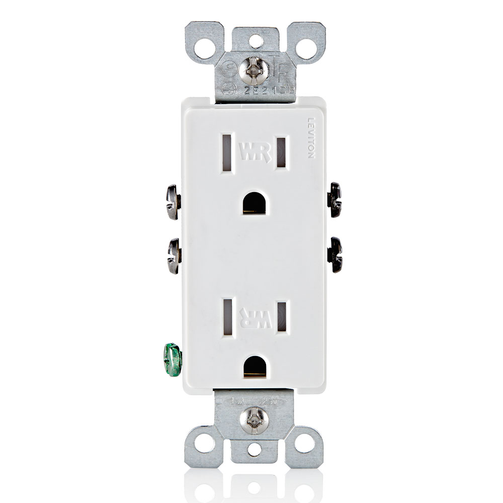 Product image for 15 Amp Decora Weather and Tamper-Resistant Duplex Outlet/Receptacle, Grounding, White